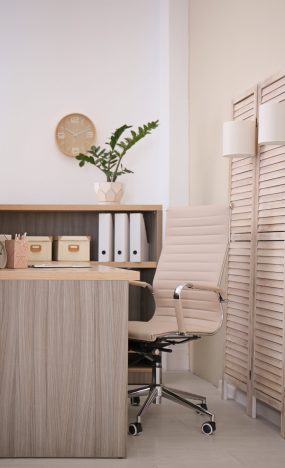 Receptionist desk in hotel. Workplace interior